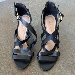 Arezzo Black Leather Crisscross Strap Heels